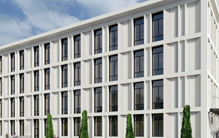 Белыми панелями с текстурой облицуют фасады нового Центра госуслуг в районе Молжаниновский