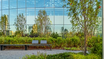 Зона отдыха с ландшафтным парком создана на стилобате офисного центра в ЦАО